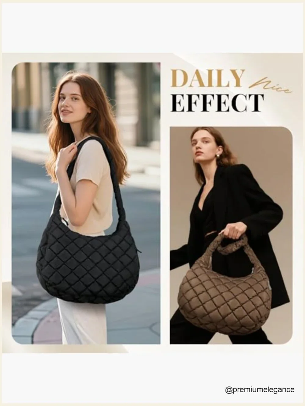 Large Quilted Puffer Tote Bag with Zipper, Lightweight Shoulder Bag for Work - Picture 2 of 7
